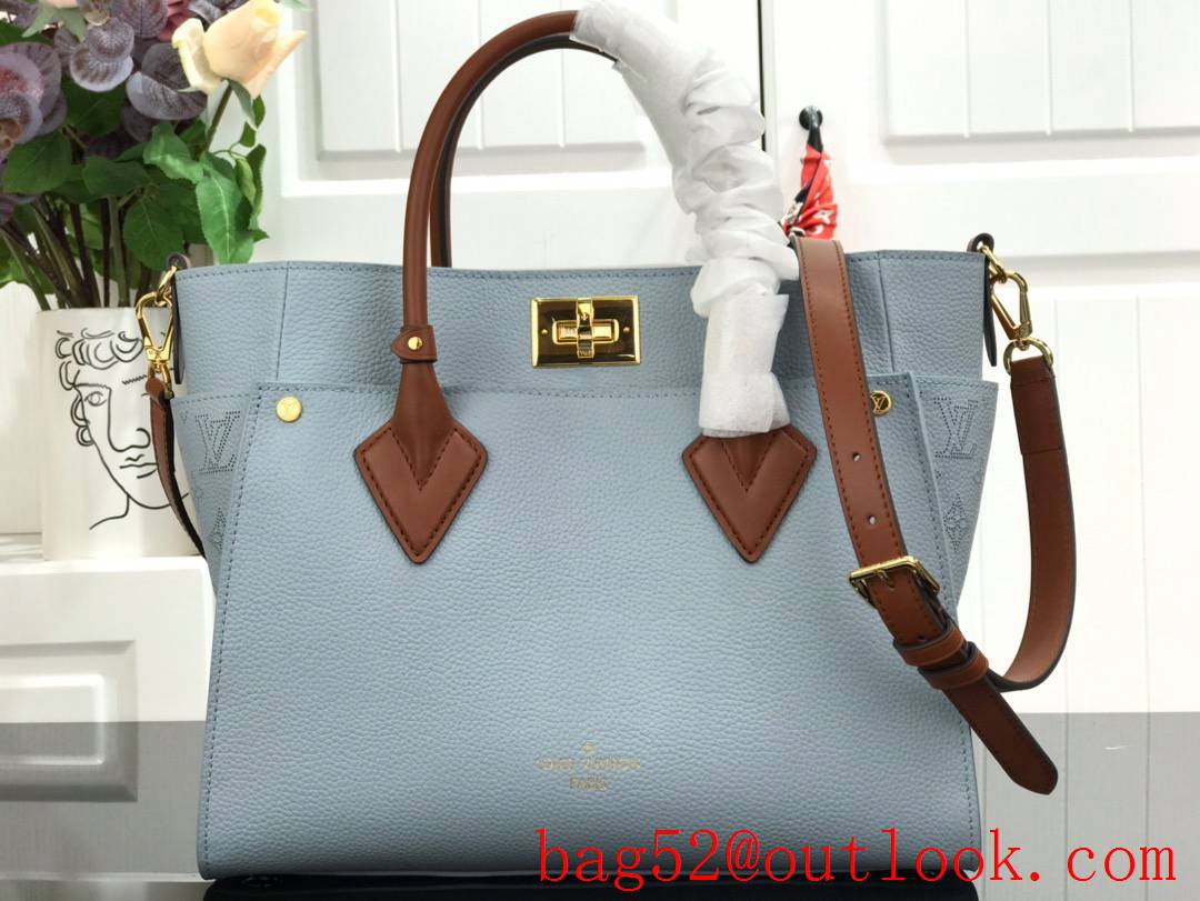 Louis Vuitton LV Calf Leather On My Side MM Tote Bag Handbag M53823 Blue