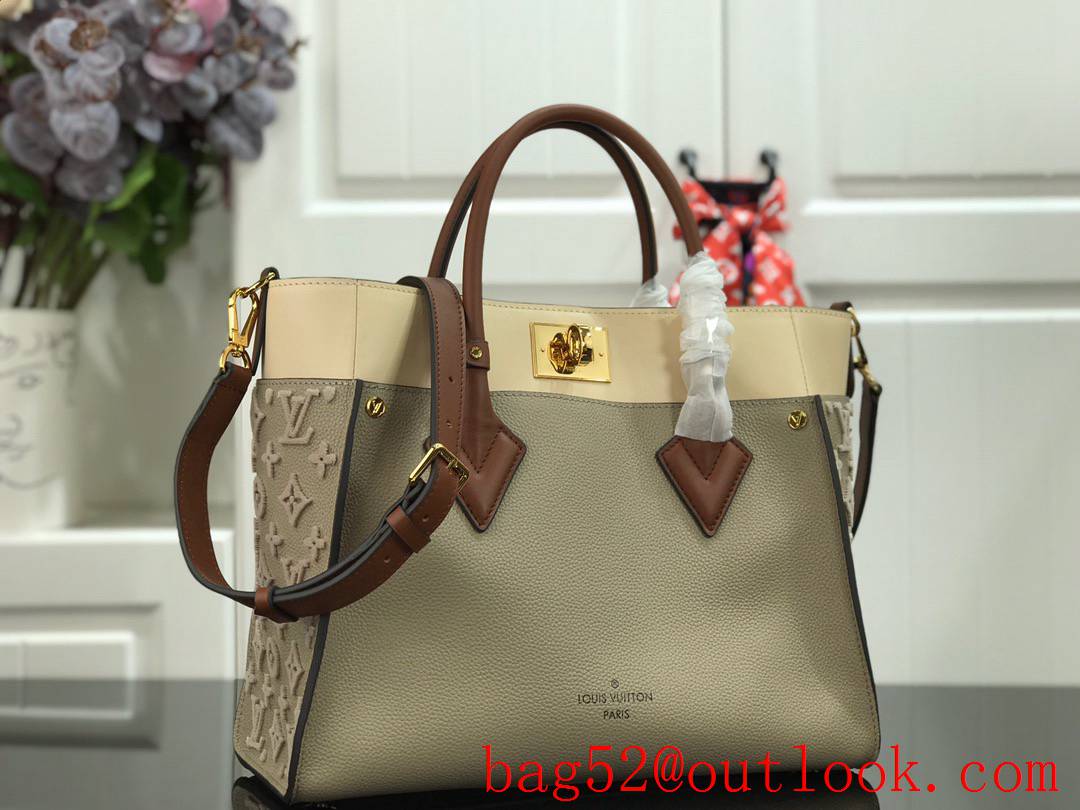 Louis Vuitton LV Calf Leather On My Side MM Tote Bag Handbag M53823 Gray