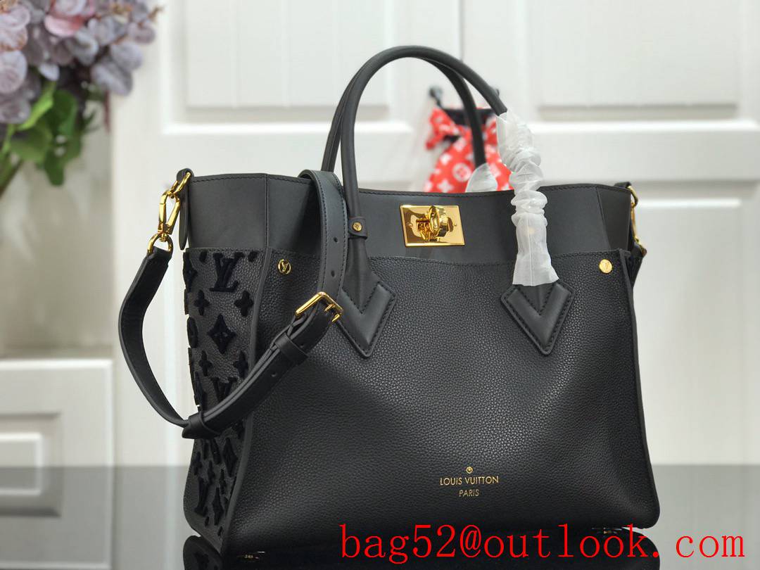 Louis Vuitton LV Calf Leather On My Side MM Tote Bag Handbag M53823 Black