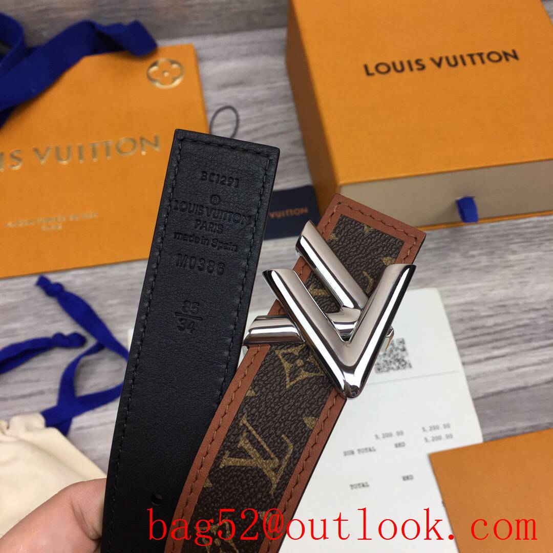 lv Louis Vuitton 30mm chain monogram reversible twist buckle belt M0386W v silver