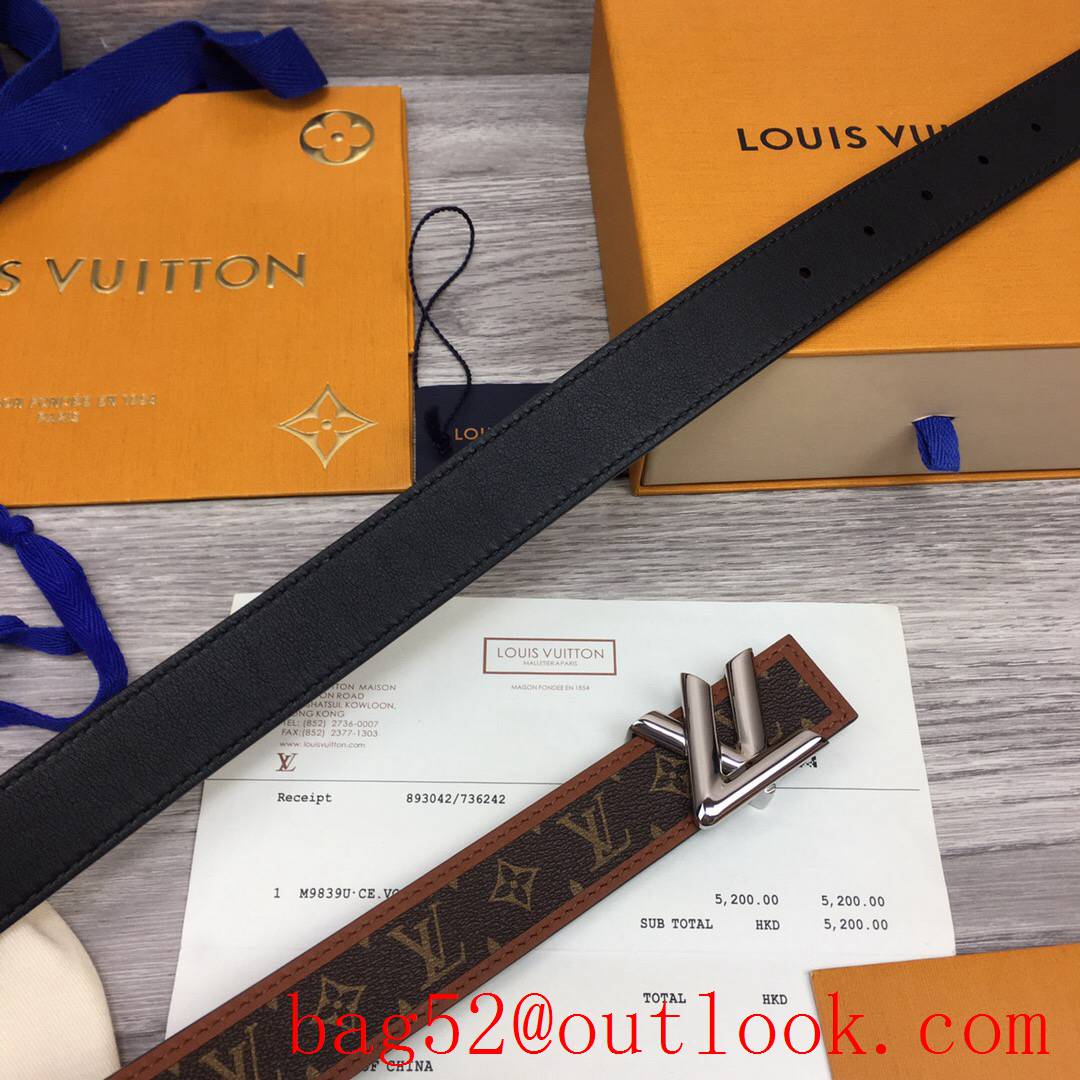 lv Louis Vuitton 30mm chain monogram reversible twist buckle belt M0386W v silver