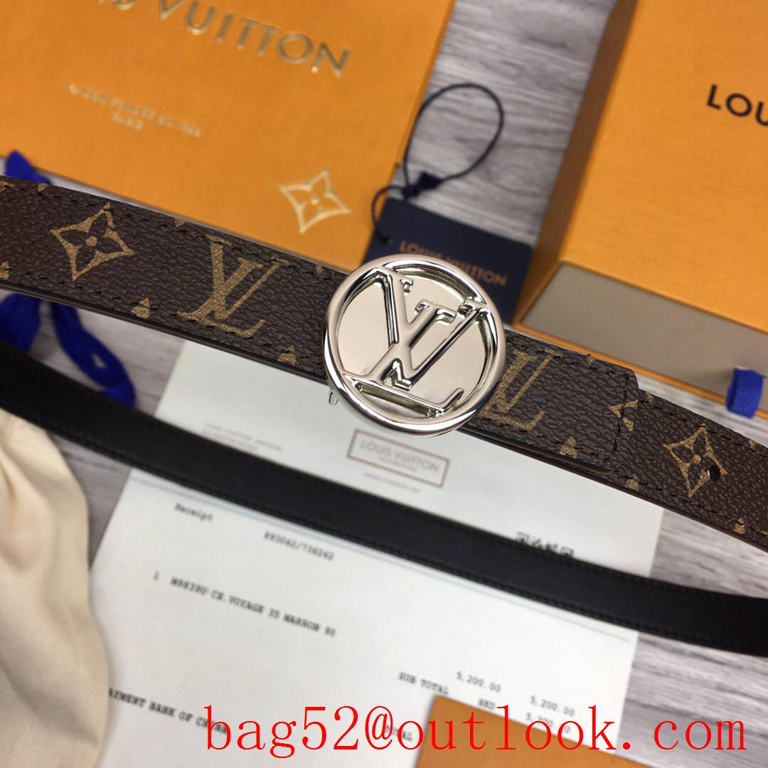 lv Louis Vuitton 20mm circle reversible silver buckle belt