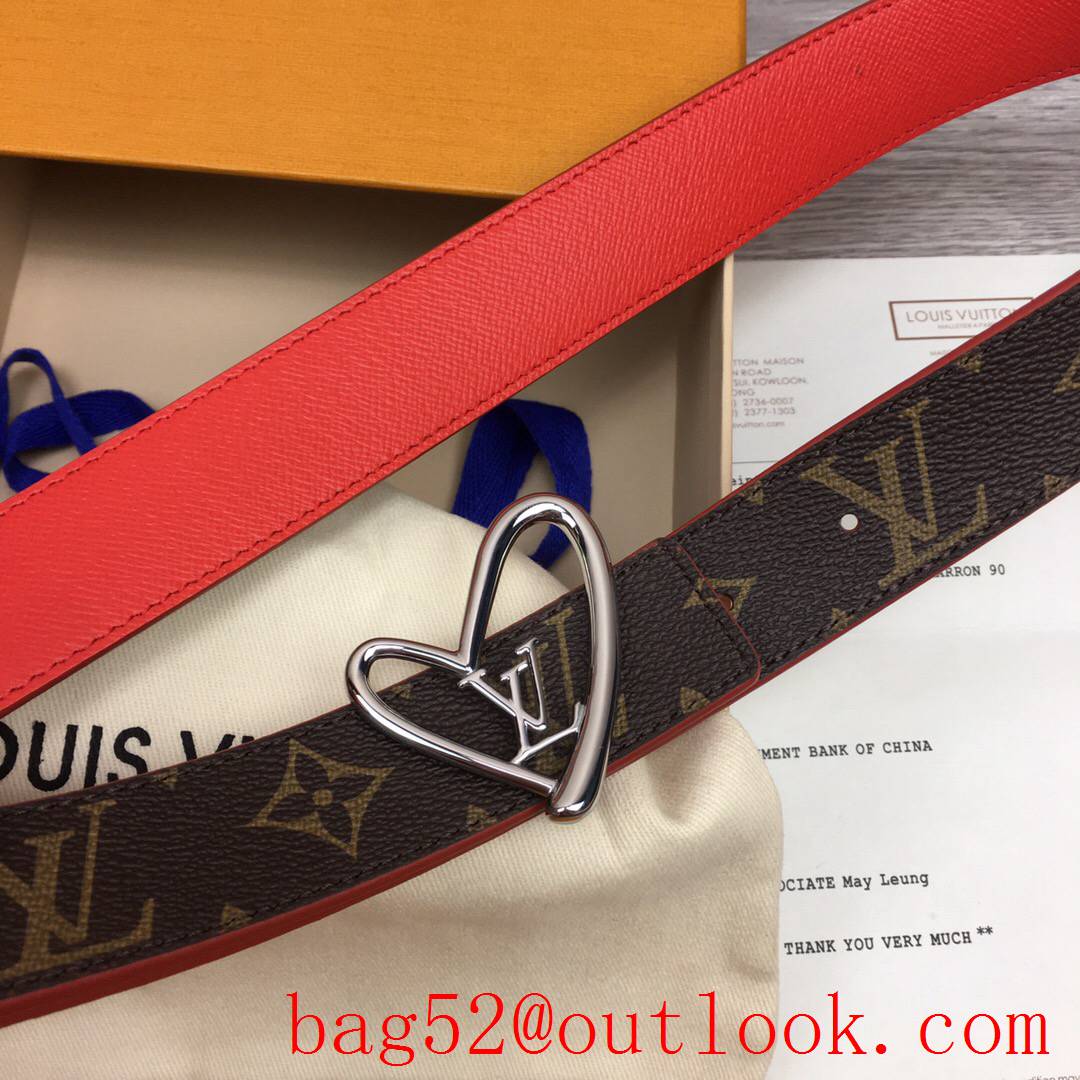 lv Louis Vuitton iconic precious 30mm fall in love monogram v red leather reversible belt silver