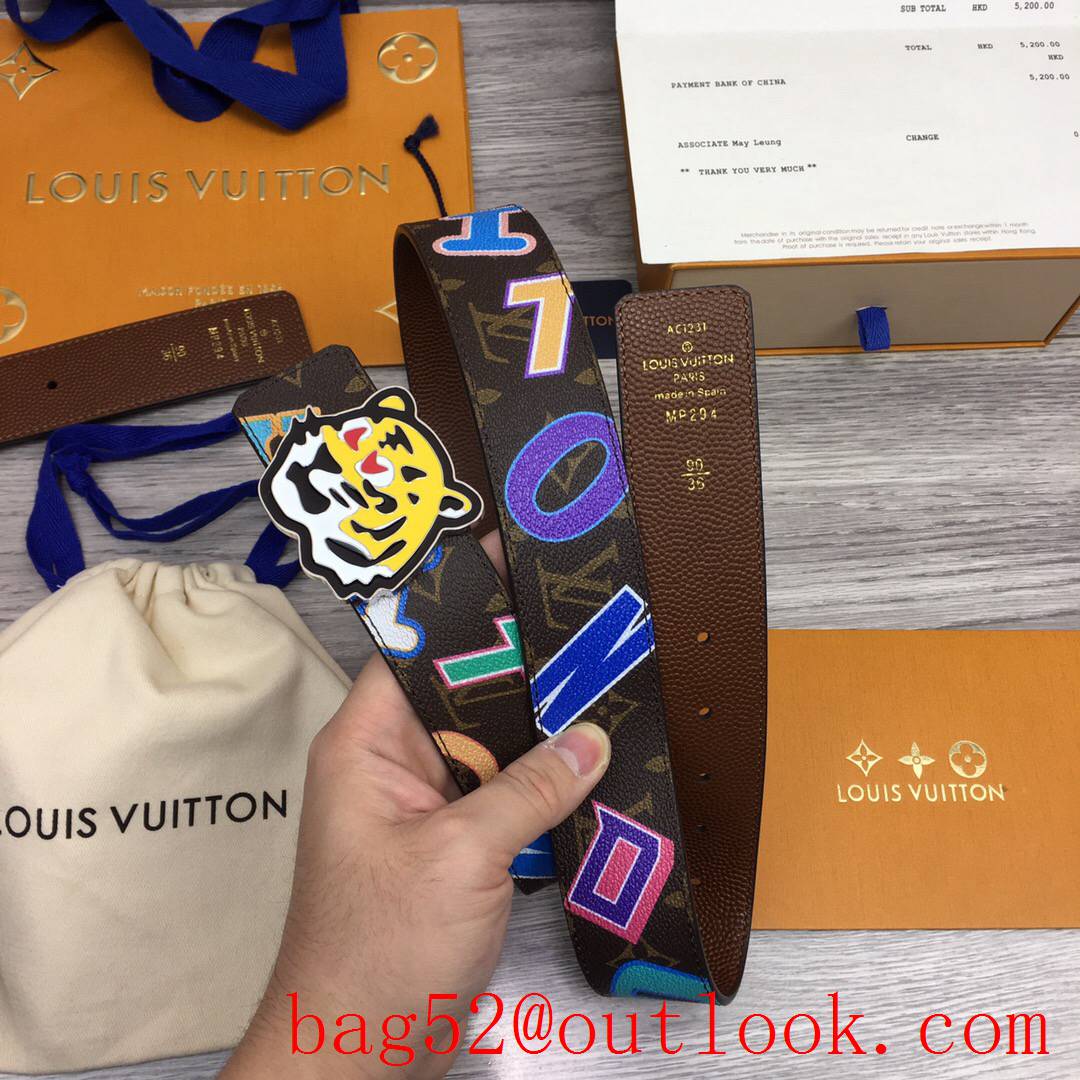 lv Louis Vuitton 40mm NBA tiger buckle leather belt 2 colors