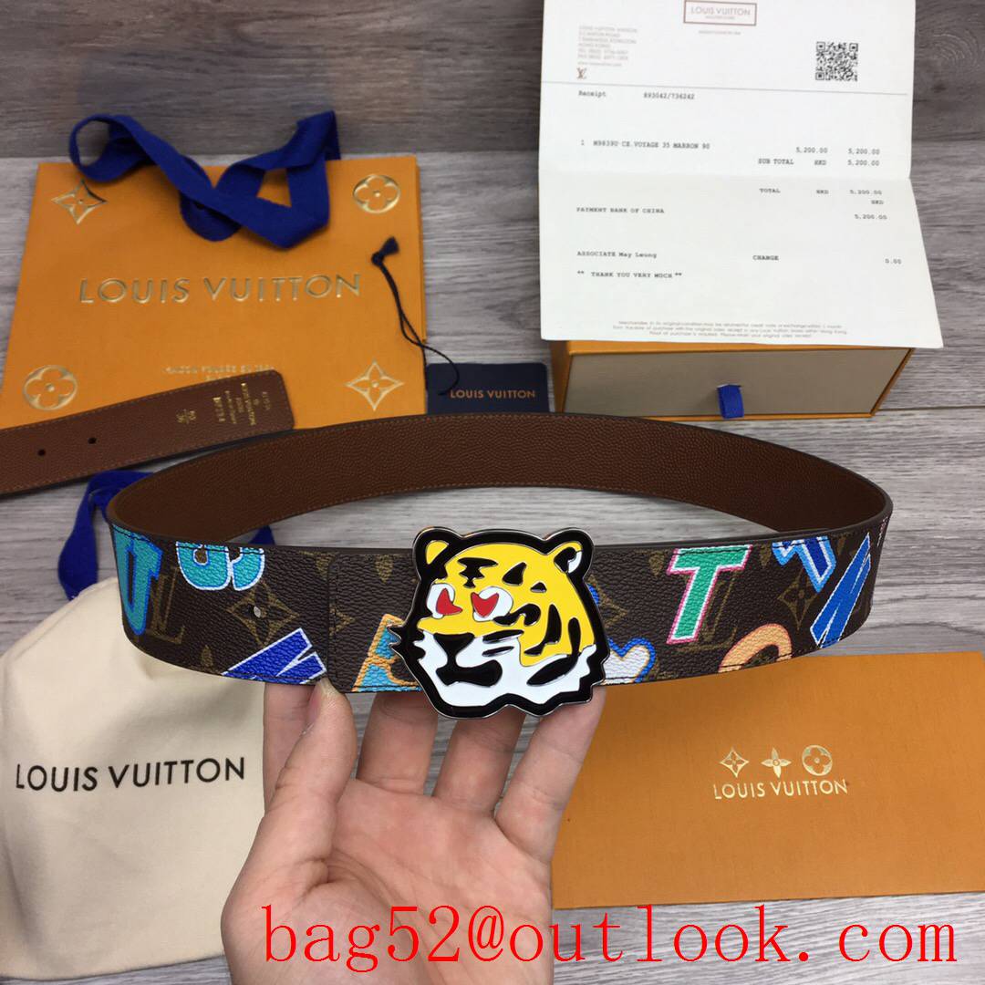 lv Louis Vuitton 40mm NBA tiger buckle leather belt 2 colors