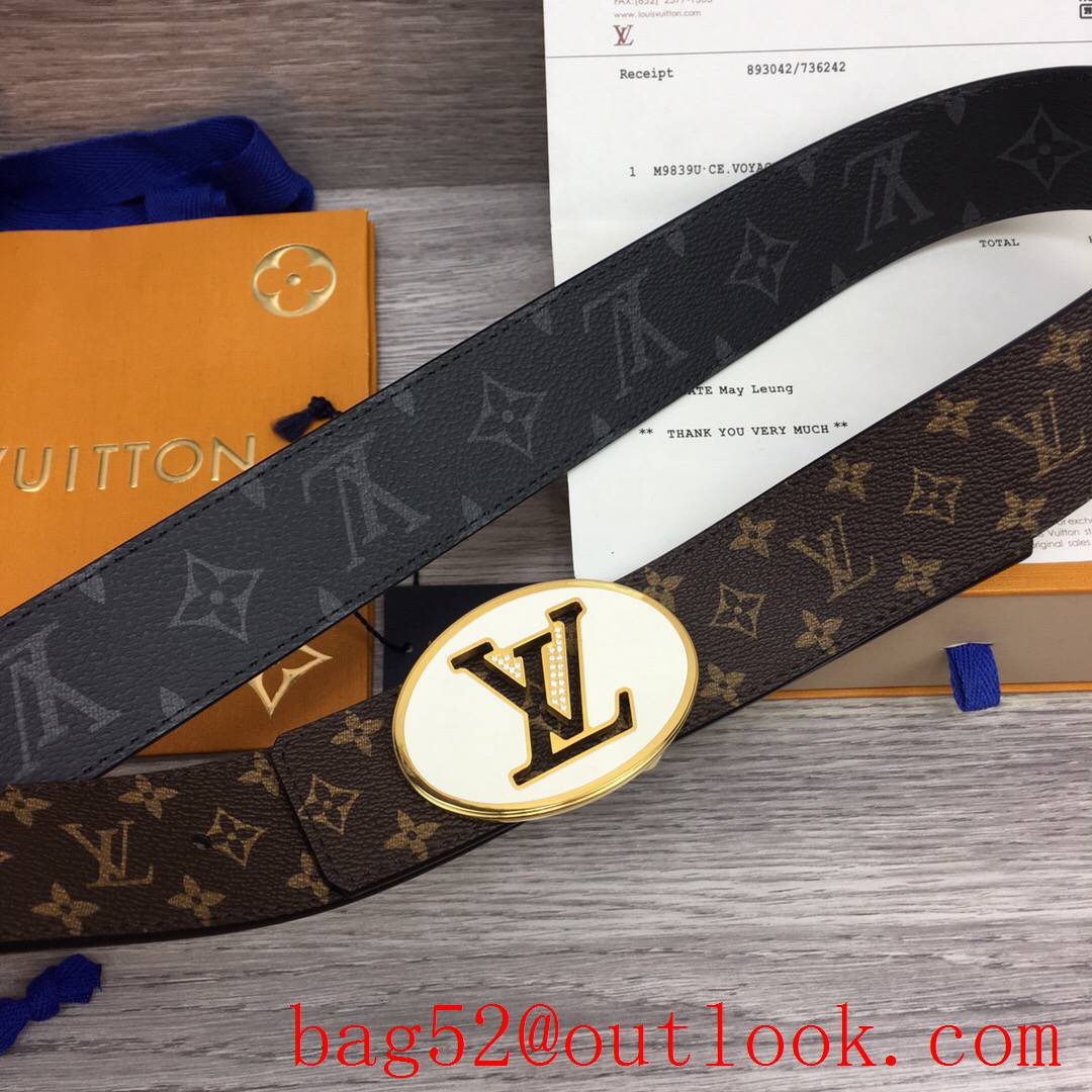 lv Louis Vuitton 40mm men monogram leather circle buckle reversible belt 2 colors