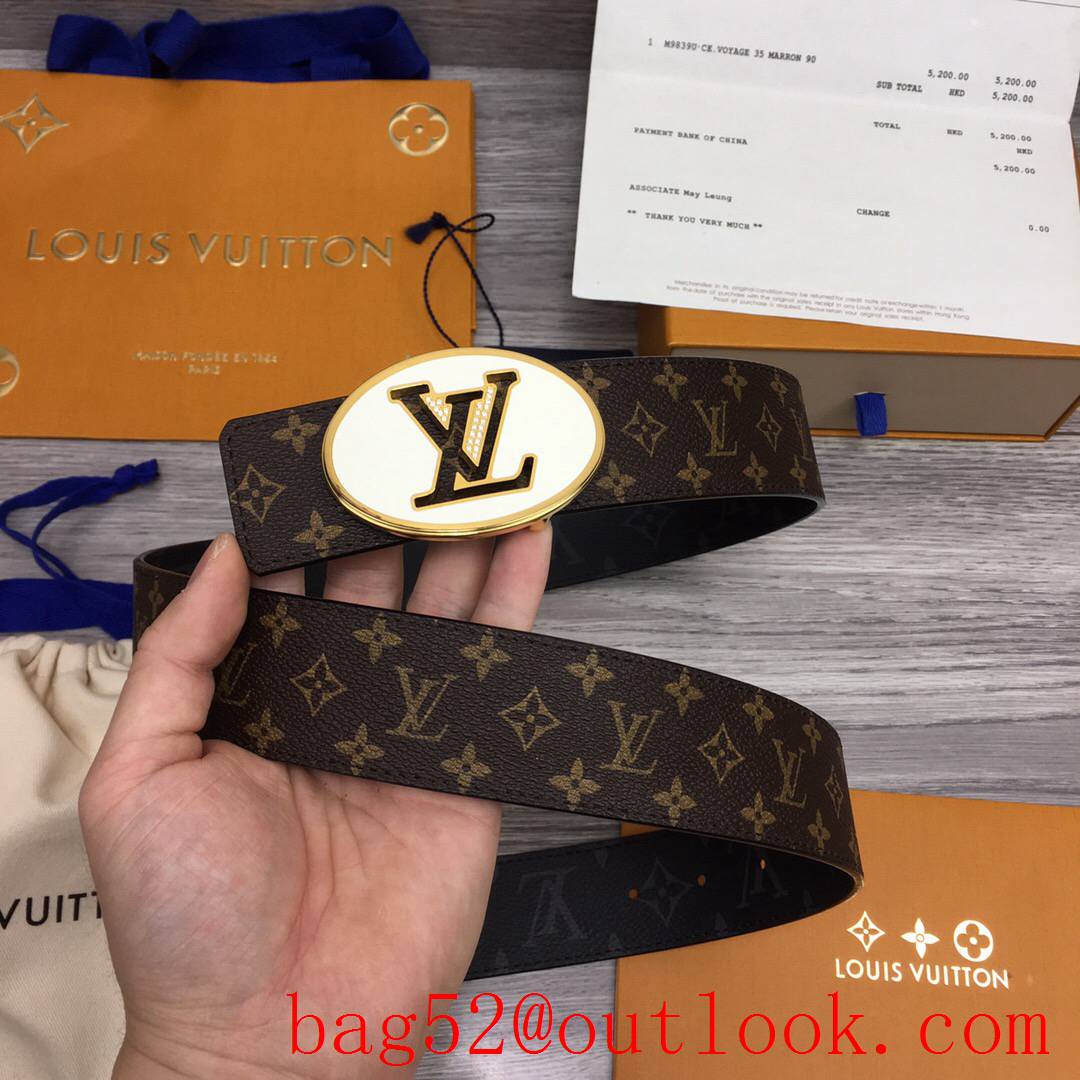 lv Louis Vuitton 40mm men monogram leather circle buckle reversible belt 2 colors