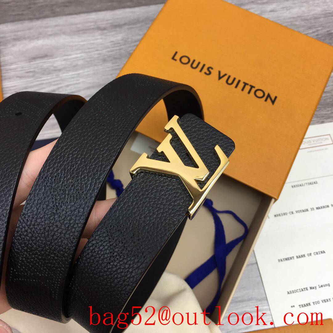 lv Louis Vuitton black iconic 30mm leather belt M0480W v gold