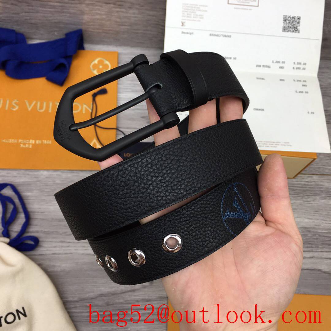 lv Louis Vuitton 35mm black leather pin buckle V belt