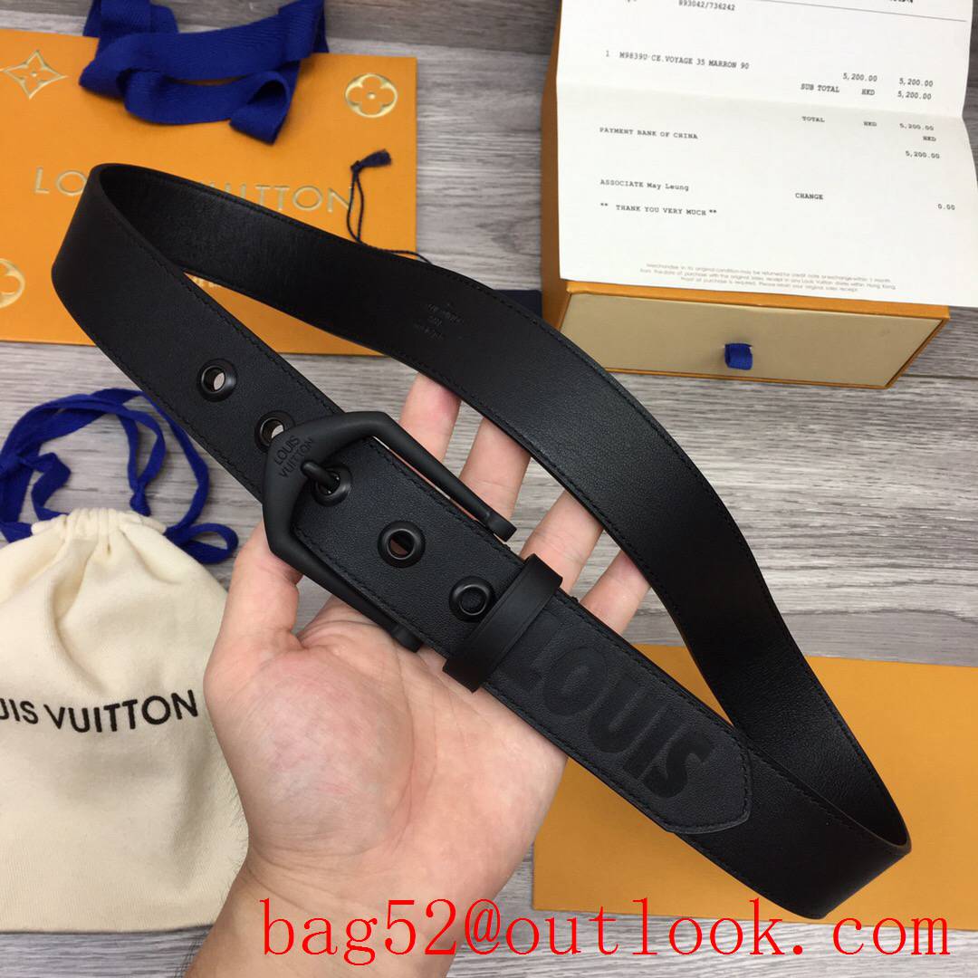 lv Louis Vuitton men 35mm black leather pin buckle belt