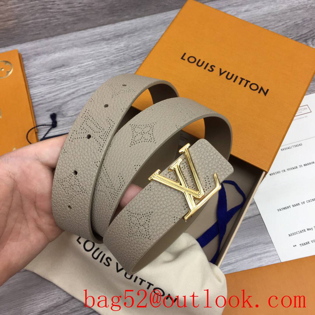 lv Louis Vuitton gray precious 30mm leather belt M0480W v gold