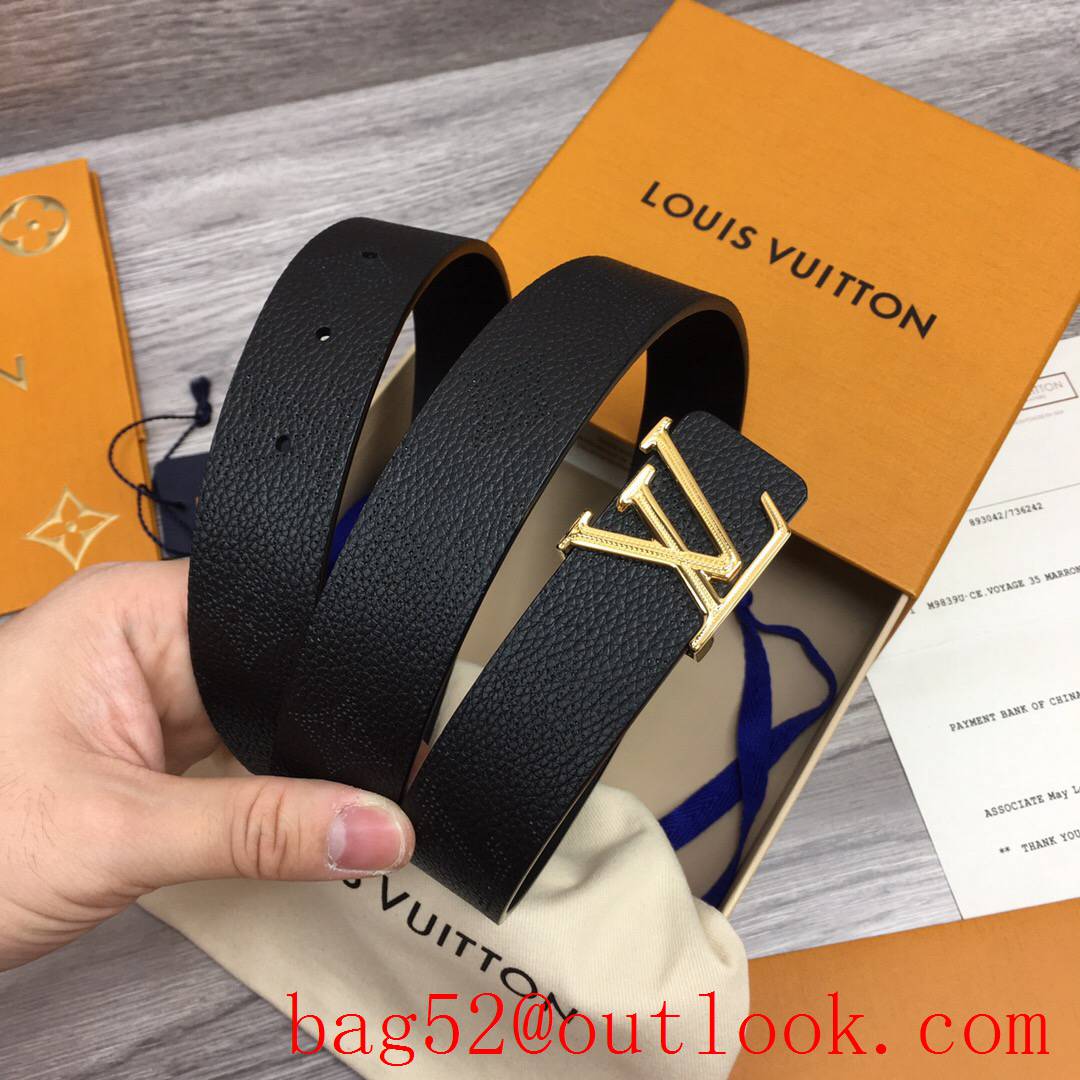 lv Louis Vuitton black precious 30mm leather belt M0480W v gold