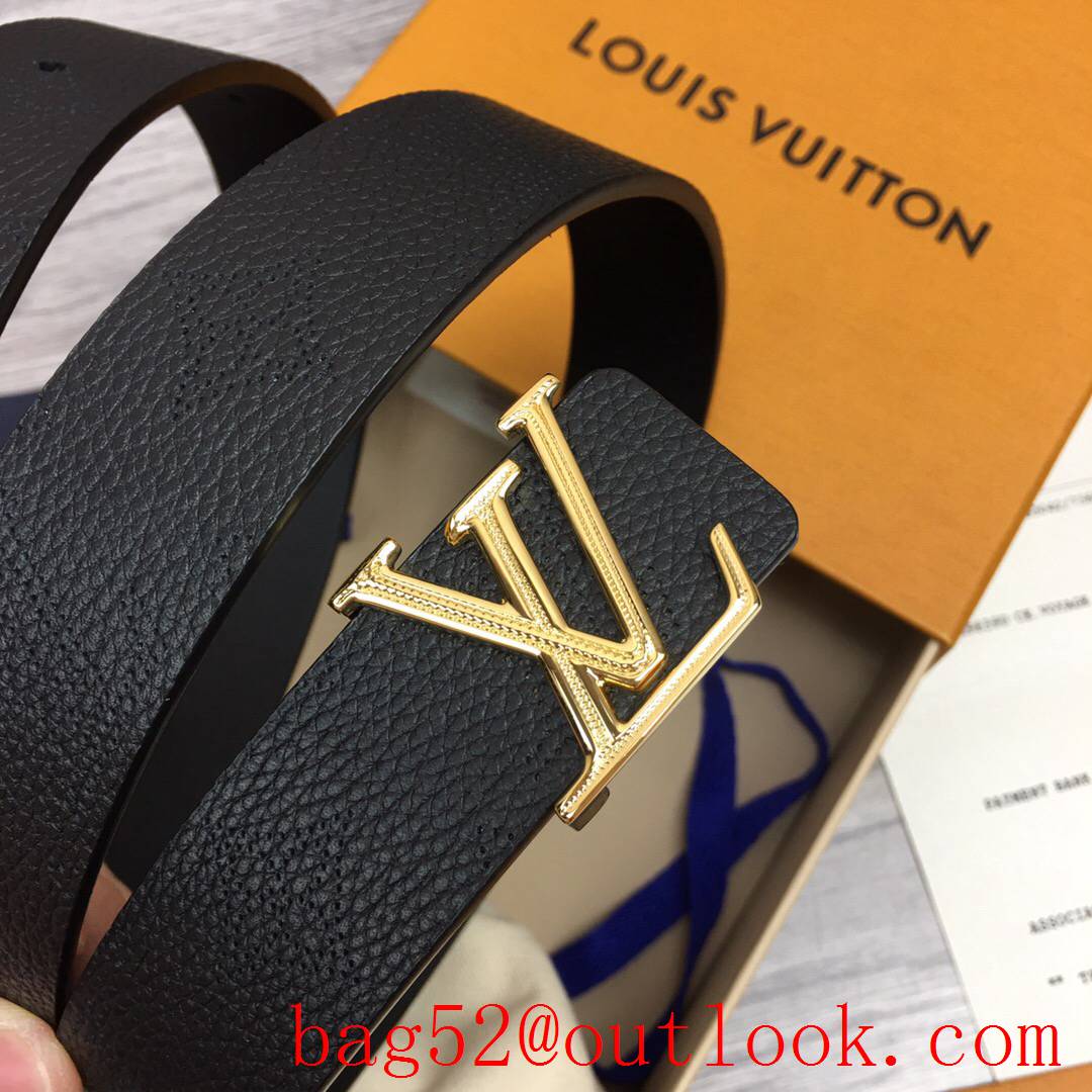 lv Louis Vuitton black precious 30mm leather belt M0480W v gold