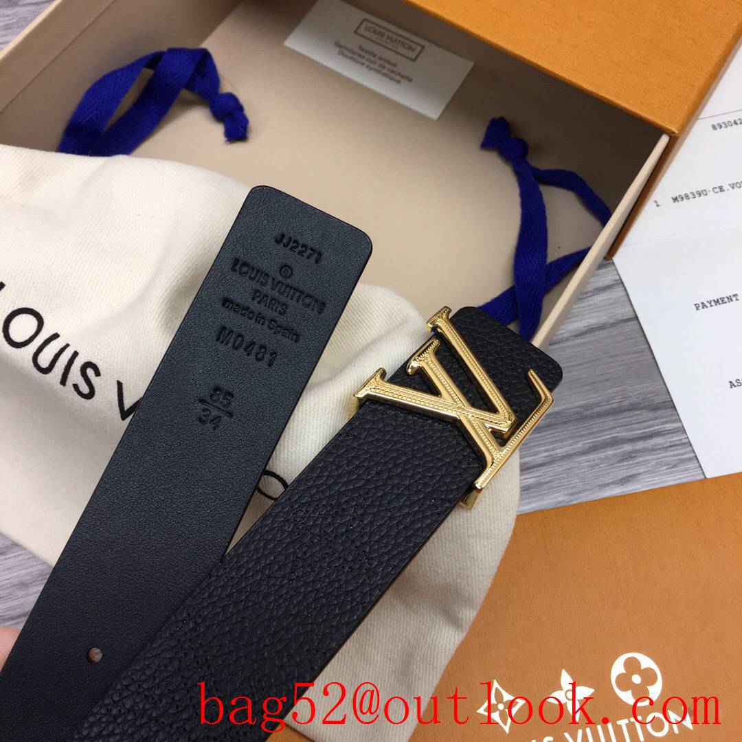 lv Louis Vuitton black precious 30mm leather belt M0480W v gold