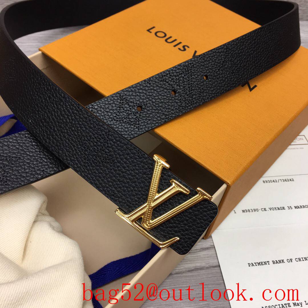 lv Louis Vuitton black precious 30mm leather belt M0480W v gold