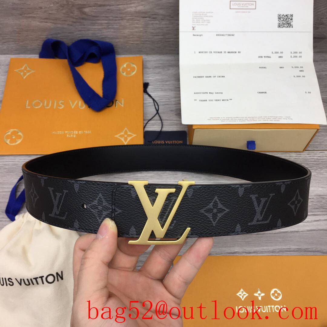 lv Louis Vuitton 40mm black monogram gold buckle reversible belt