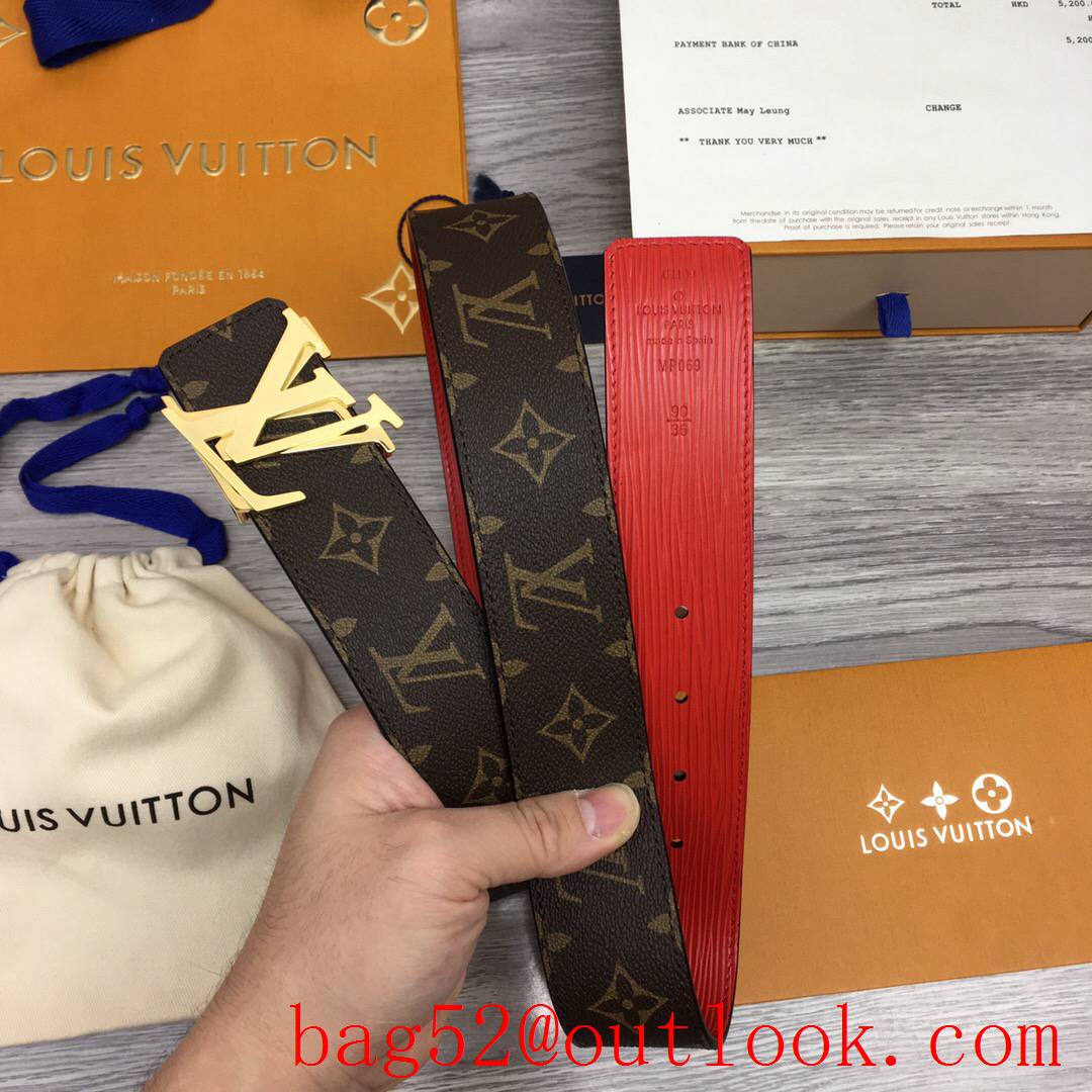 lv Louis Vuitton 40mm monogram leather shake buckle belt 2 colors