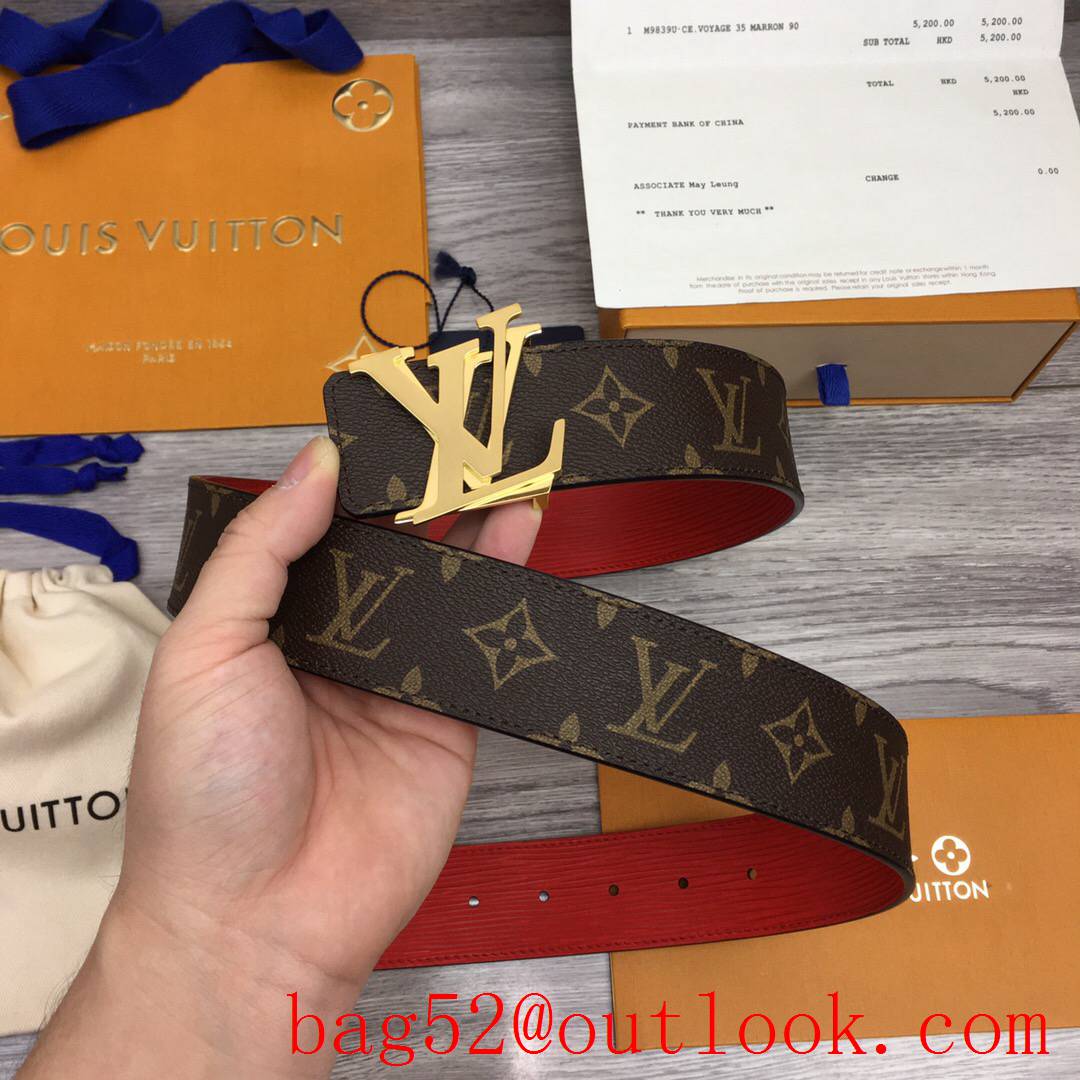 lv Louis Vuitton 40mm monogram leather shake buckle belt 2 colors