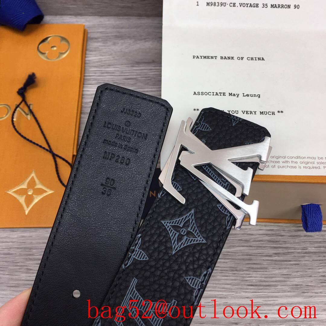 lv Louis Vuitton 40mm black togo monogram leather shake buckle reversible belt 2 colors