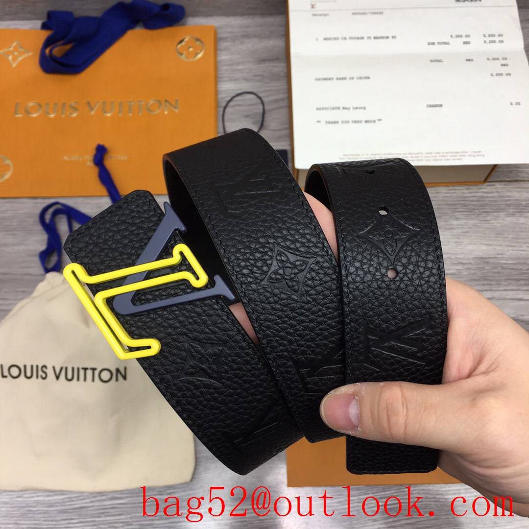 lv Louis Vuitton 40mm black togo leather tri-color buckle belt 2 colors