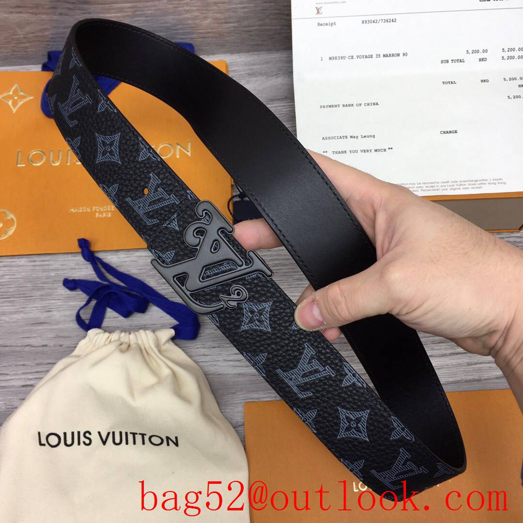 lv Louis Vuitton 40mm black monogram leather new buckle reversible belt 4 colors