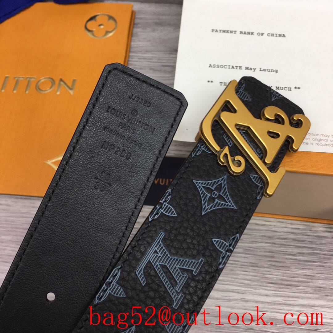 lv Louis Vuitton 40mm black monogram leather new buckle reversible belt 4 colors