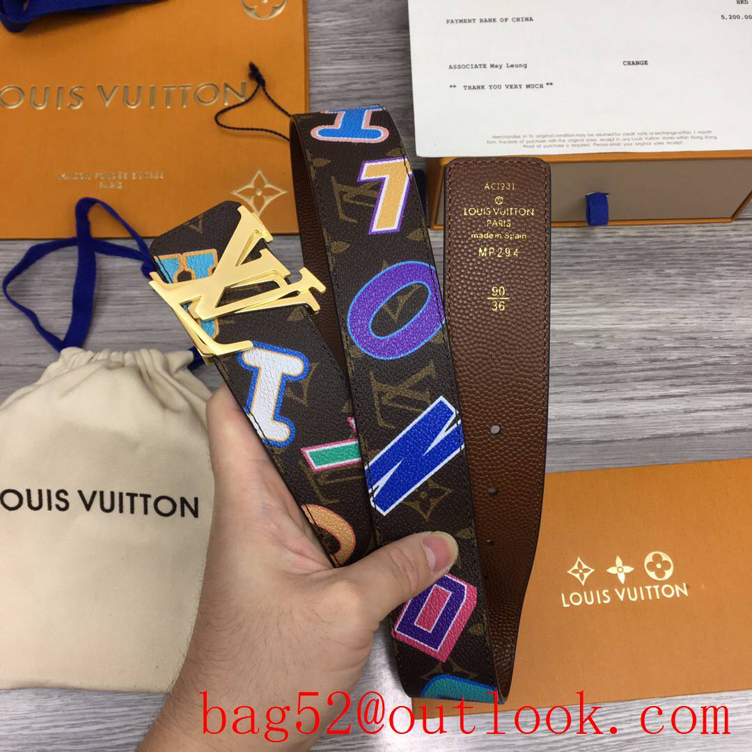 lv Louis Vuitton 40mm NBA leather shake buckle belt 4 colors