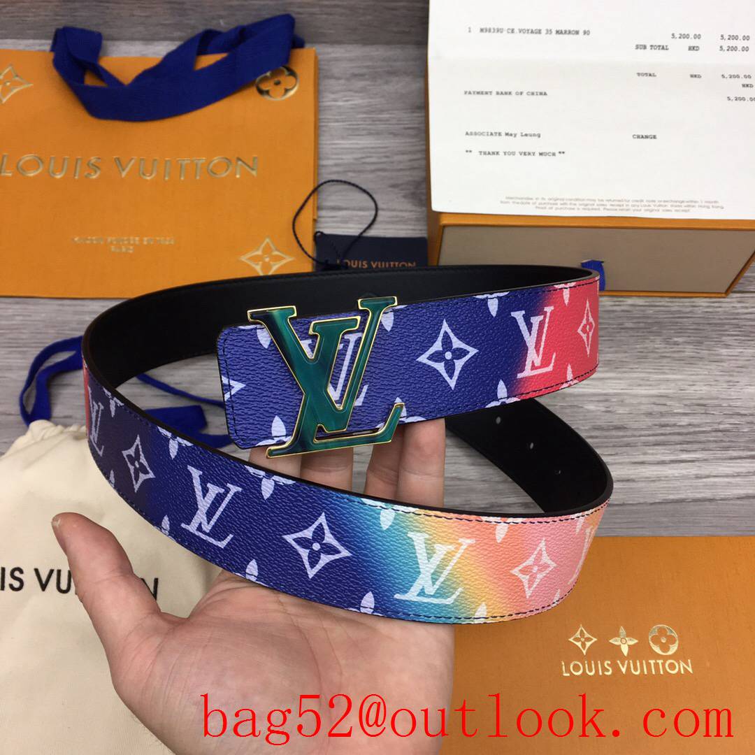 lv Louis Vuitton 40mm rainbow monogram leather buckle belt 2 colors