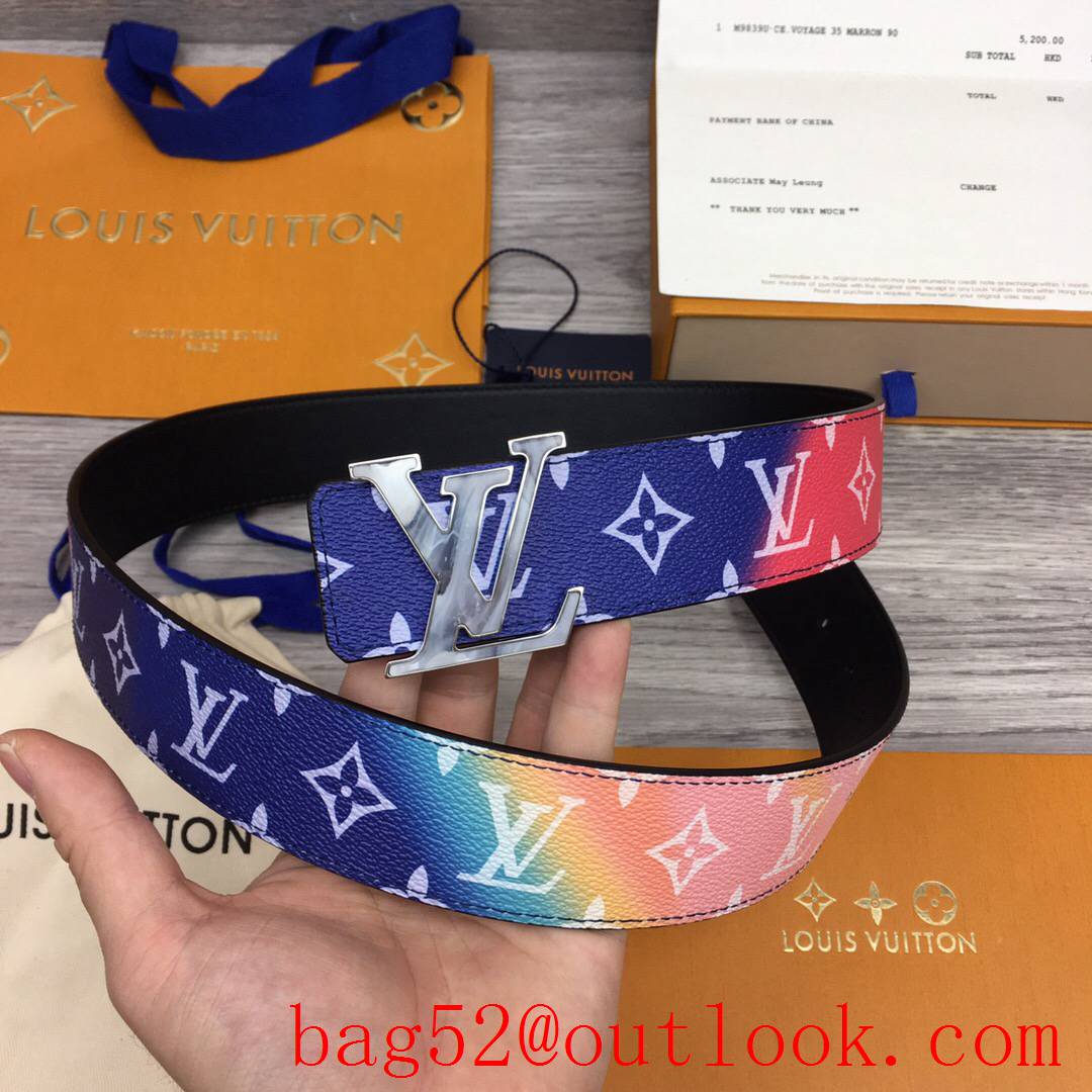 lv Louis Vuitton 40mm rainbow monogram leather buckle belt 2 colors