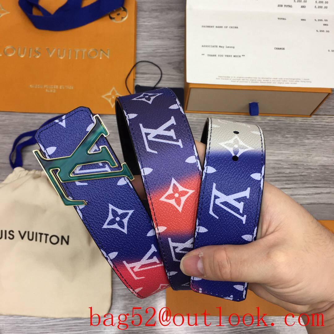 lv Louis Vuitton 40mm rainbow monogram leather buckle belt 2 colors