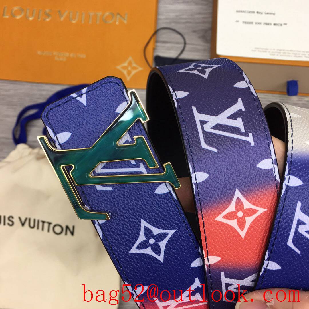 lv Louis Vuitton 40mm rainbow monogram leather buckle belt 2 colors