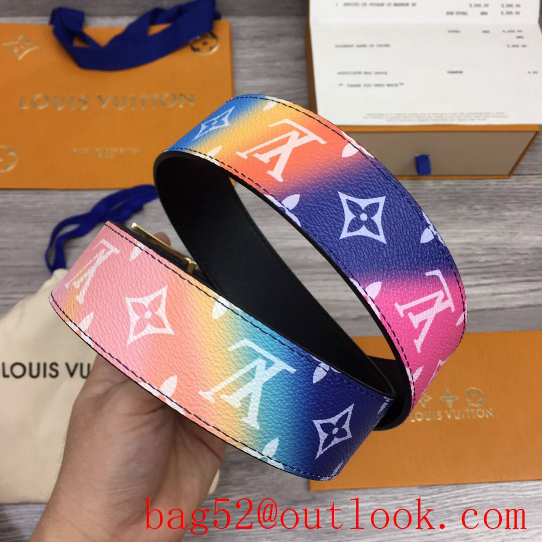 lv Louis Vuitton 40mm rainbow monogram leather buckle belt 2 colors