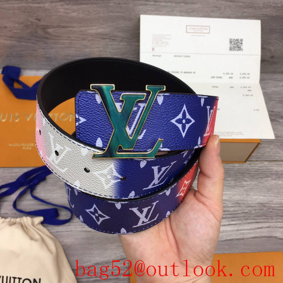 lv Louis Vuitton 40mm rainbow monogram leather buckle belt 2 colors