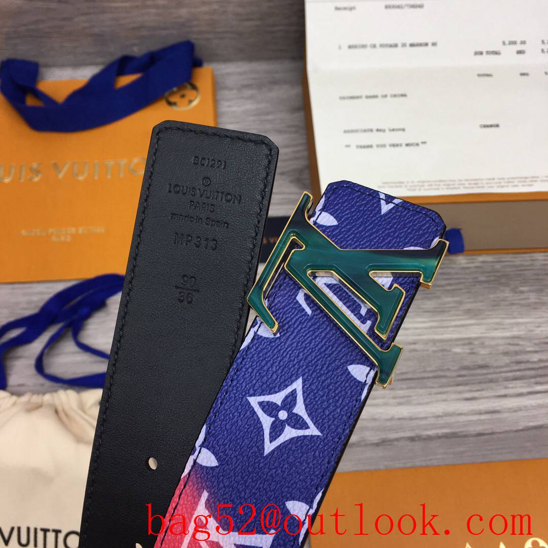 lv Louis Vuitton 40mm rainbow monogram leather buckle belt 2 colors