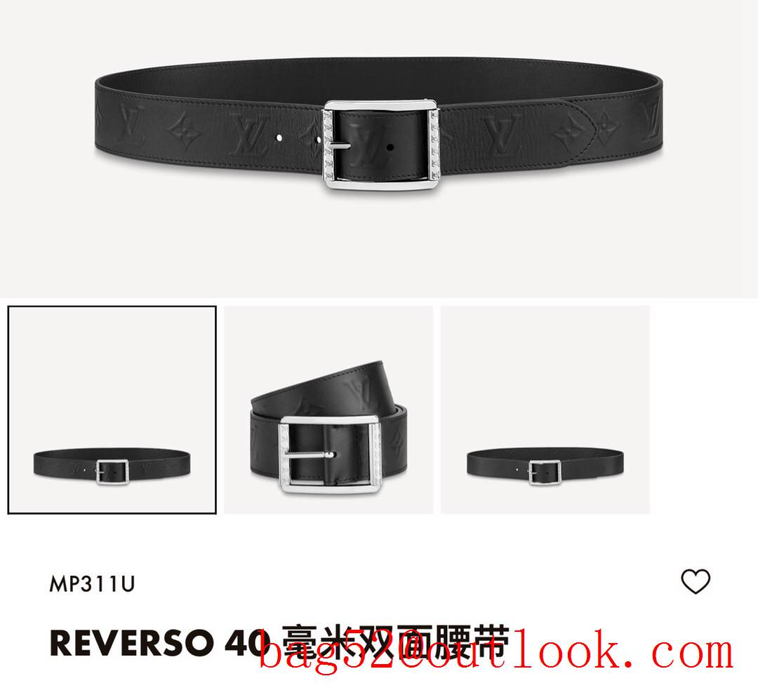 lv Louis Vuitton 40mm black logo leather pin buckle reversible belt MP311U 3 colors