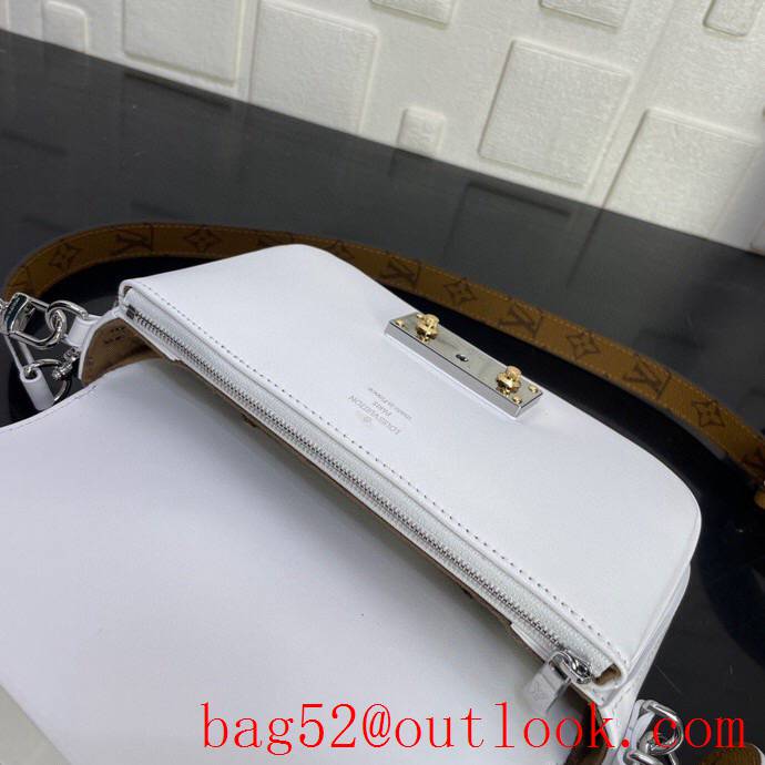 Louis Vuitton LV Swing Calfskin Leather Shoulder Bag with Monogram Strap M20395 White