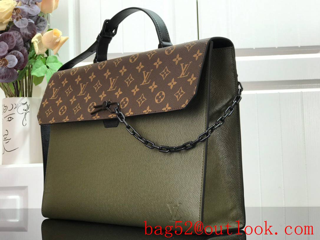 Louis Vuitton LV Men Robusto Leather Messenger Bag Briefcase M30591 Dark Green