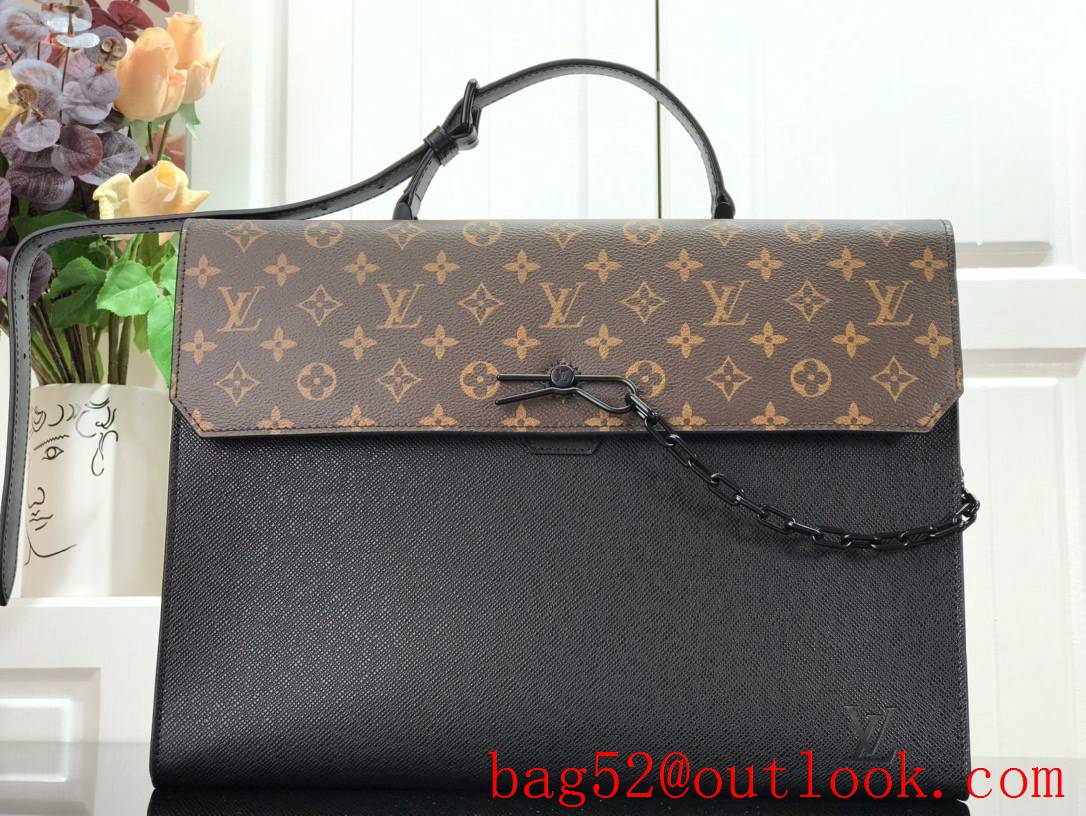 Louis Vuitton LV Men Robusto Leather Messenger Bag Briefcase M30591 Black