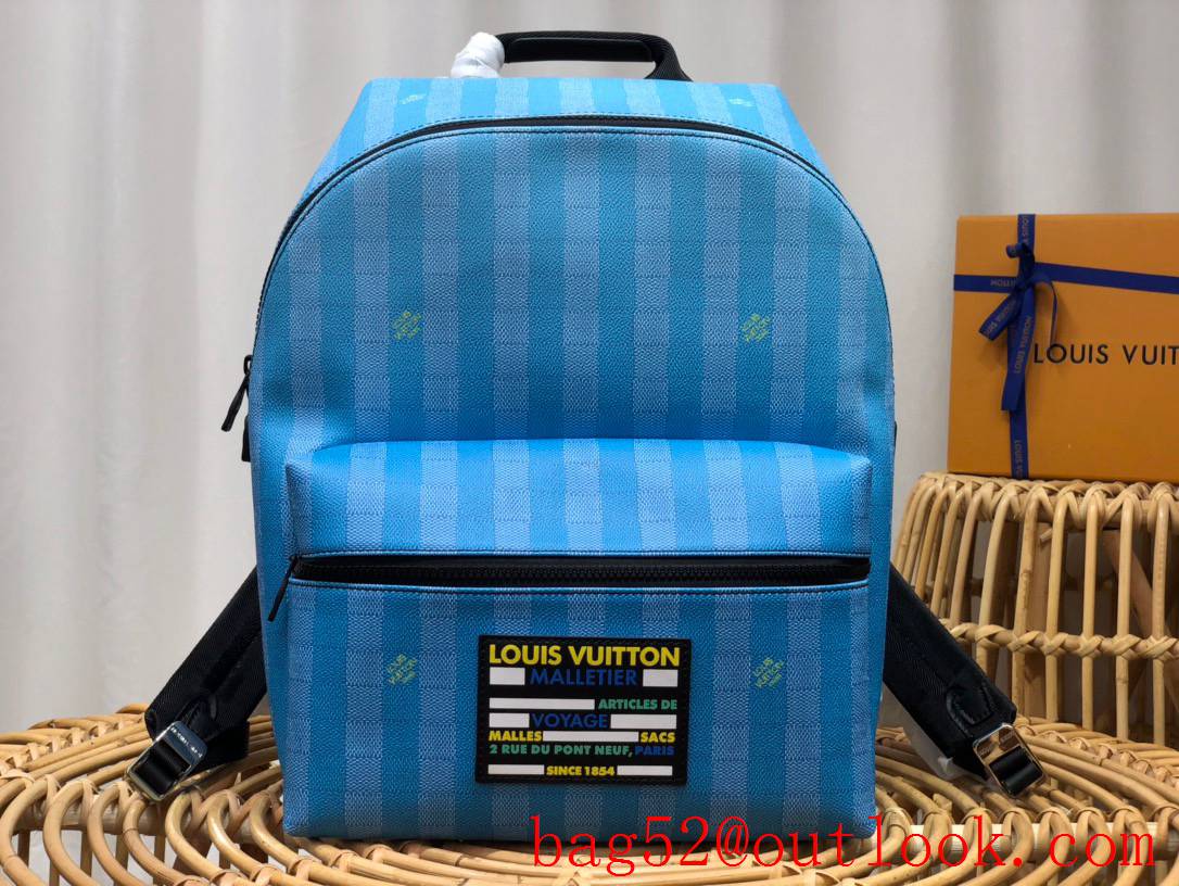 Louis Vuitton LV Men Discovery Backpack Bag with Damier Stripes Canvas M59913 Blue