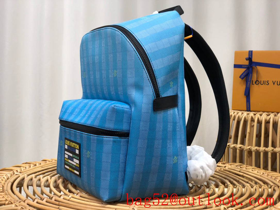 Louis Vuitton LV Men Discovery Backpack Bag with Damier Stripes Canvas M59913 Blue 