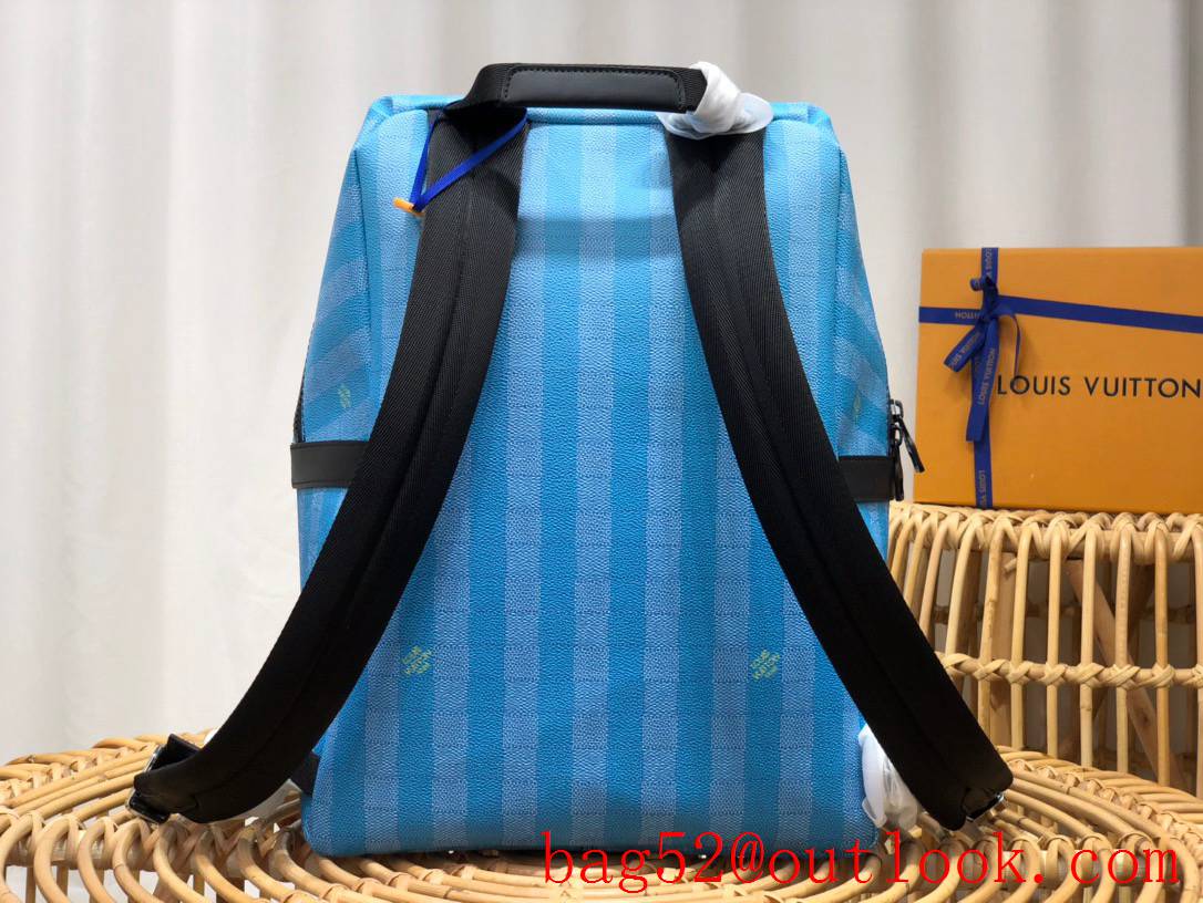 Louis Vuitton LV Men Discovery Backpack Bag with Damier Stripes Canvas M59913 Blue 