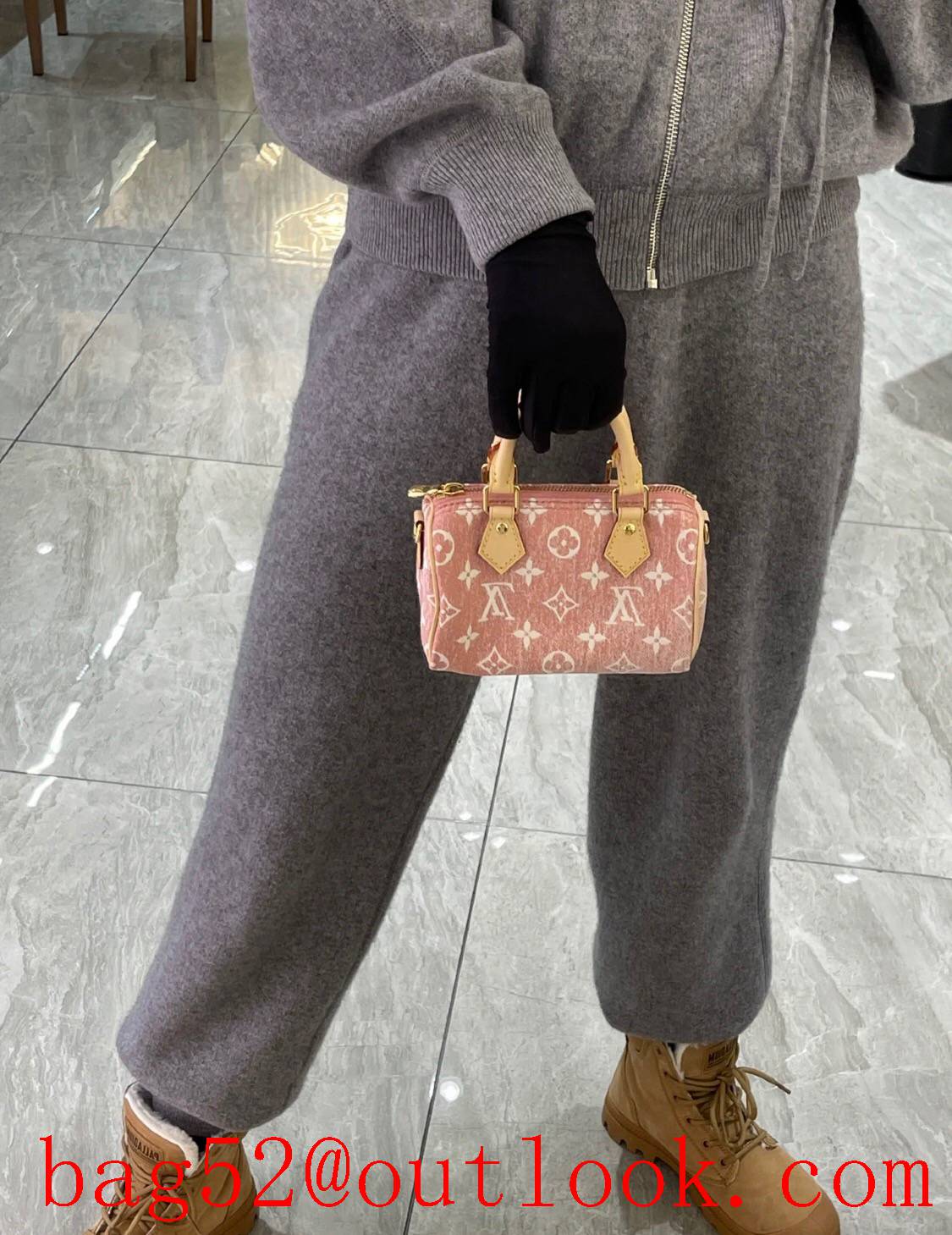 Louis Vuitton LV Monogram Nano Speedy Bag Handbag with Pink Denim M81213