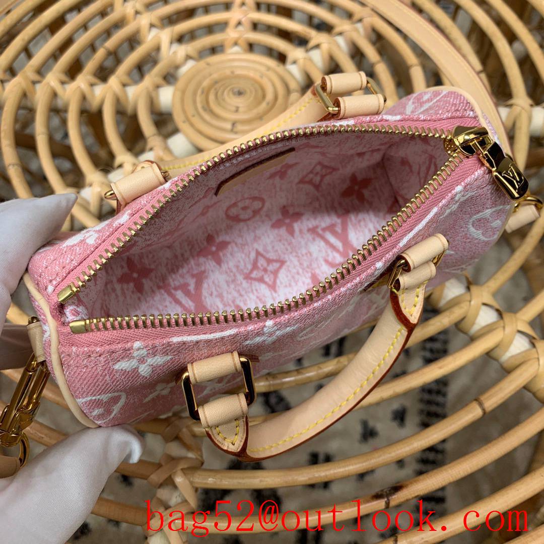 Louis Vuitton LV Monogram Nano Speedy Bag Handbag with Pink Denim M81213