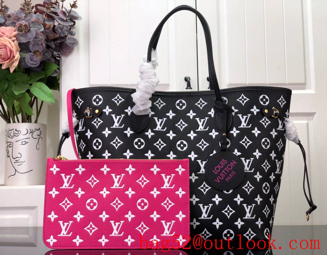 Louis Vuitton LV Neverfull MM Bag Handbag with Monogram Empreinte Leather M46103 Black