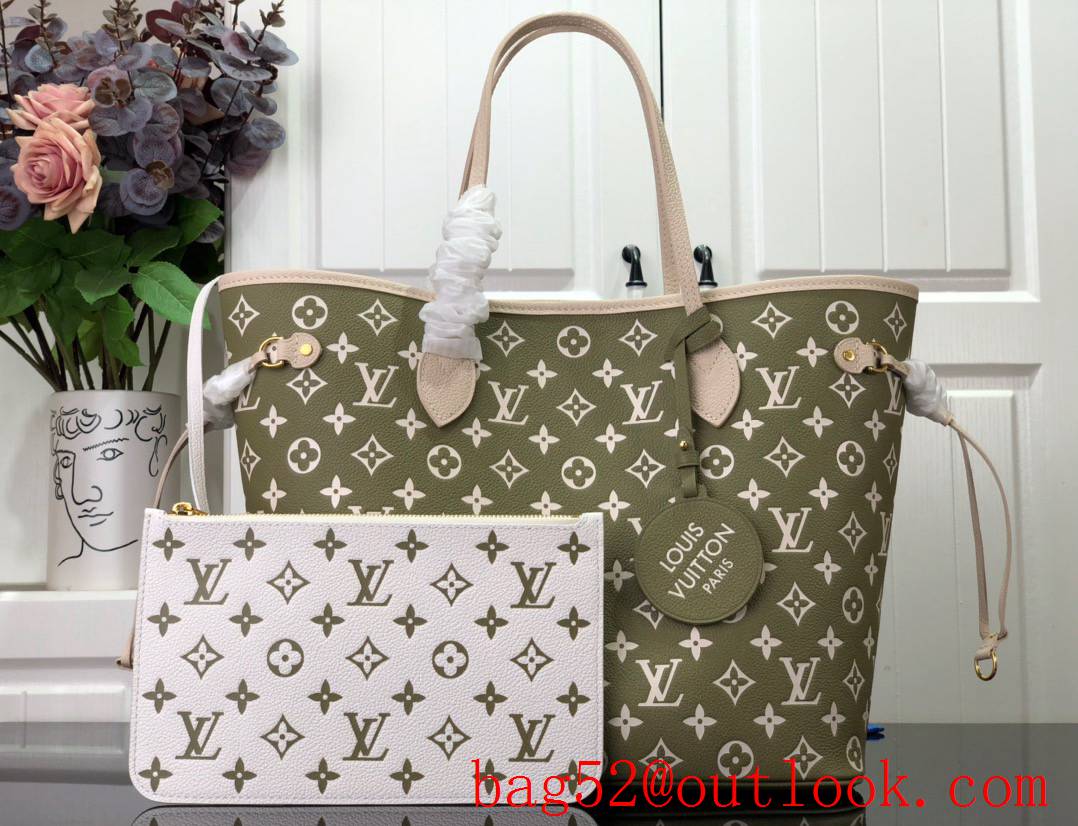 Louis Vuitton LV Neverfull MM Bag Handbag with Monogram Empreinte Leather M46102 Green