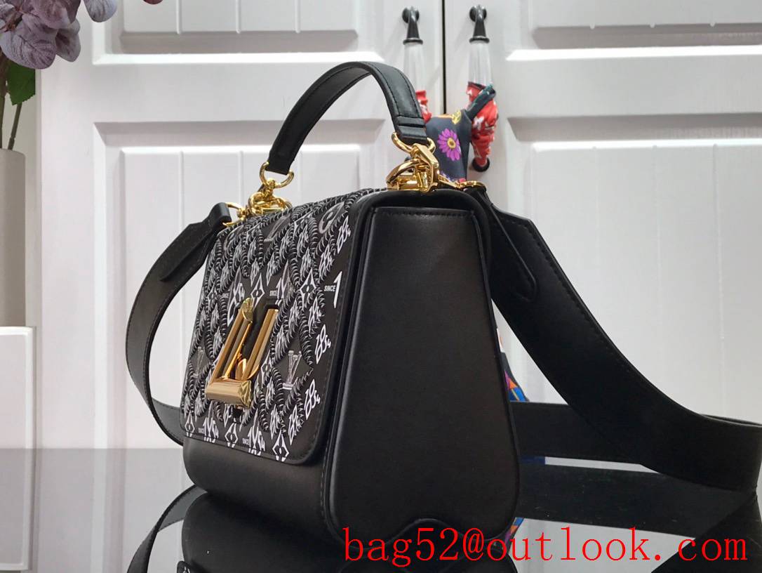 Louis Vuitton LV Twist MM Leather Bag Handbag with Monogram 1854 M57442 Black