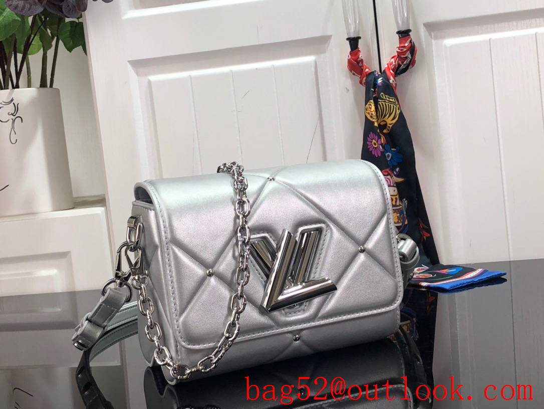 Louis Vuitton LV Twist MM Bag Handbag with Lambskin Leather M59031 Silver