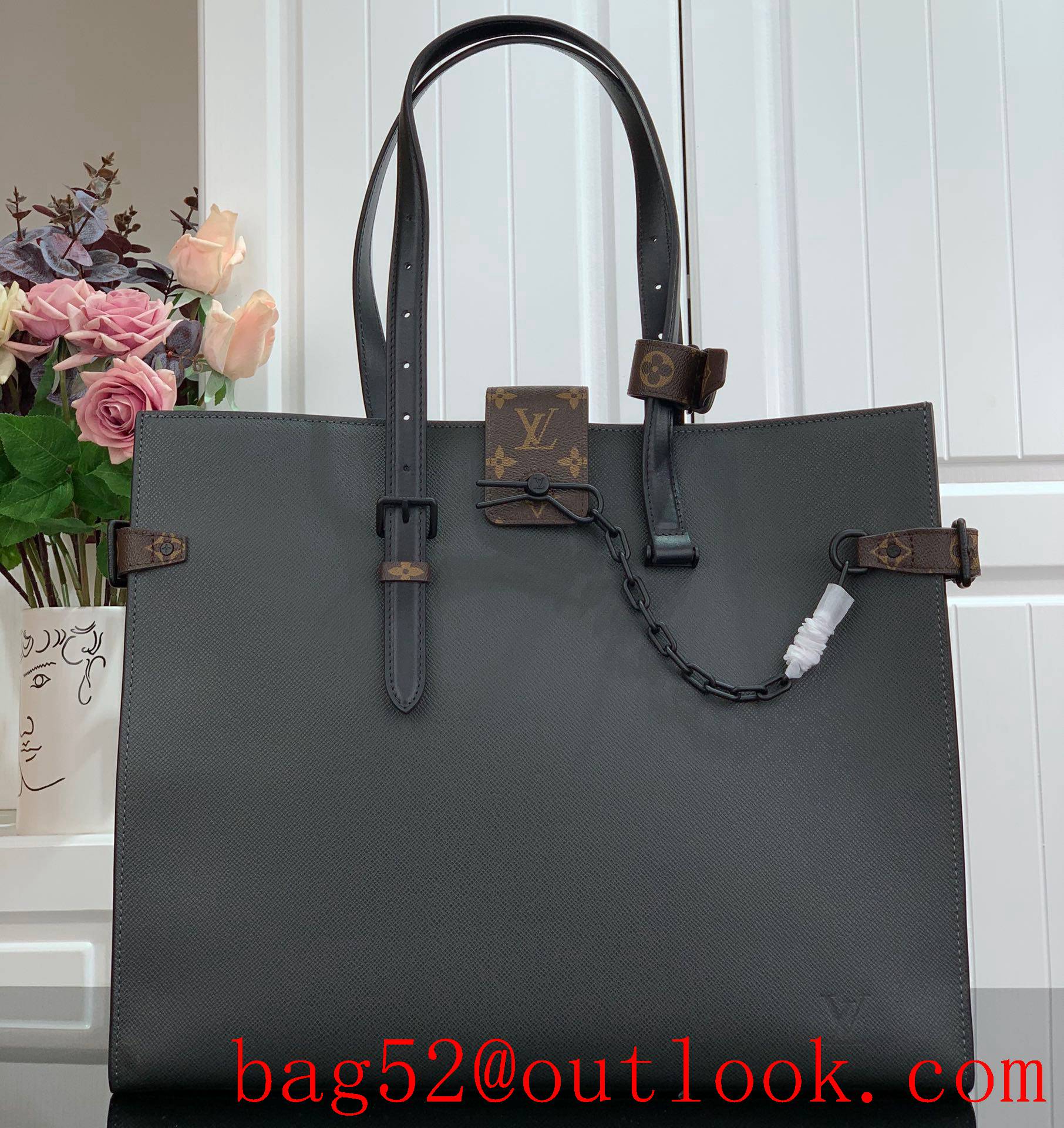 Louis Vuitton LV Calfskin Leather Onthego Tote Bag Handbag M30725 Black