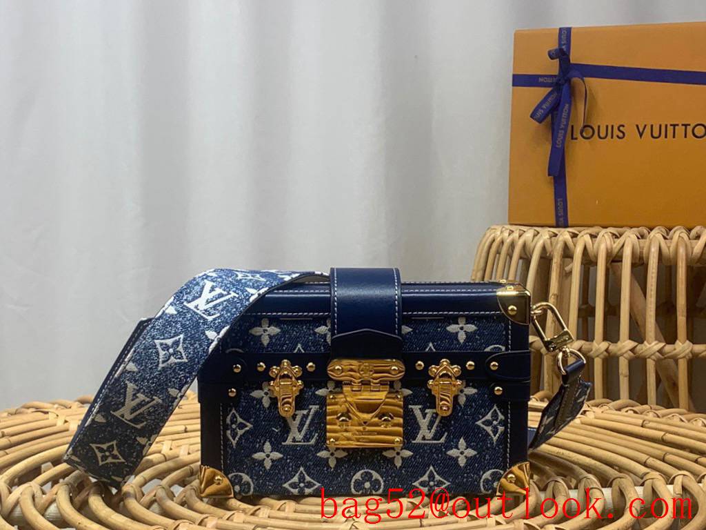 Louis Vuitton LV Petite Malle Shoulder Bag Handbag in Blue Denim M59717