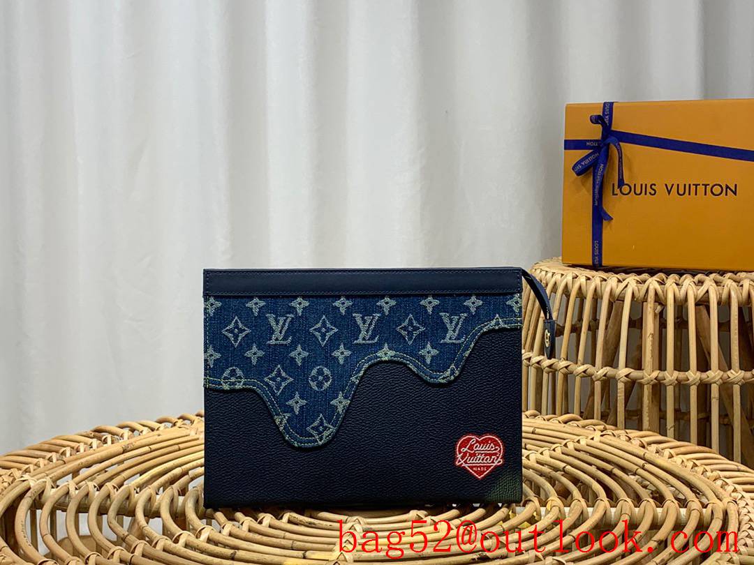 Louis Vuitton LV Men Pochette Voyage Medium Clutch Bag Handbag M45961 Blue